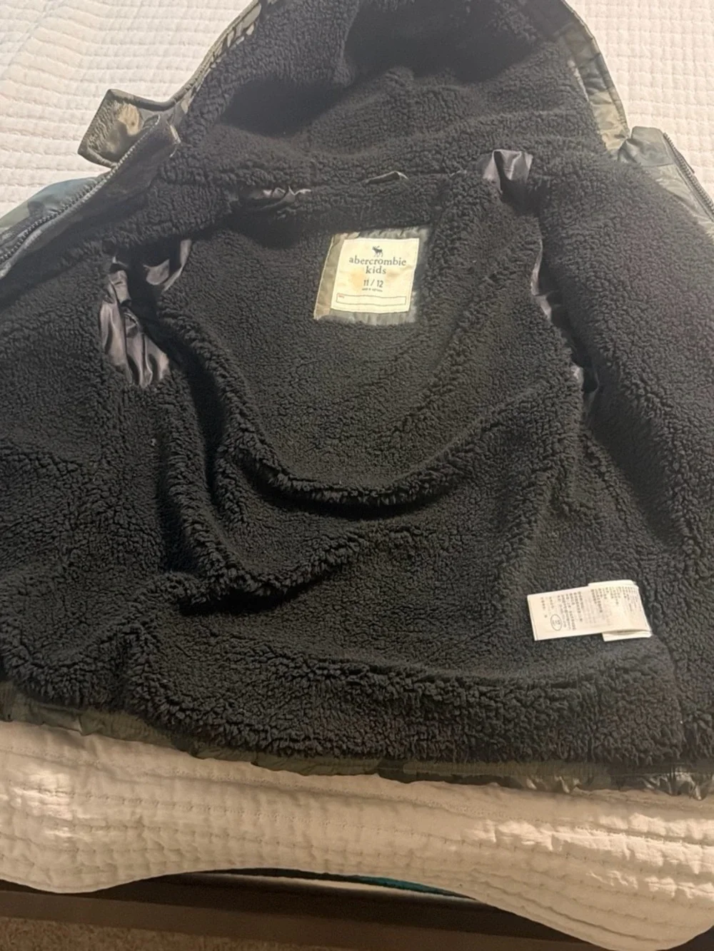abercrombie kids Olive Green Camo Hooded Puffer Jacket
